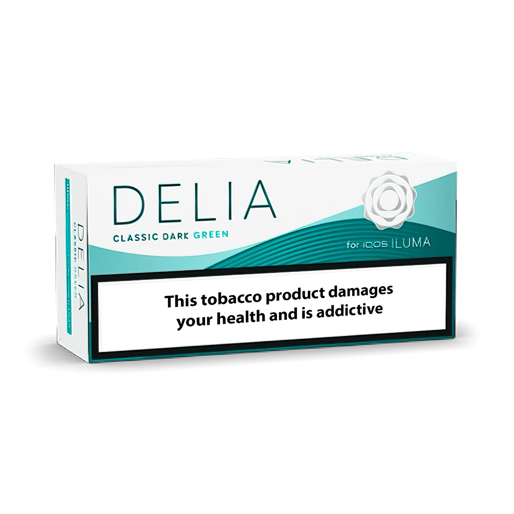 DELIA Classic Dark Green heatsticks till IQOS Iluma, fyllig smak, mörkgrön förpackning