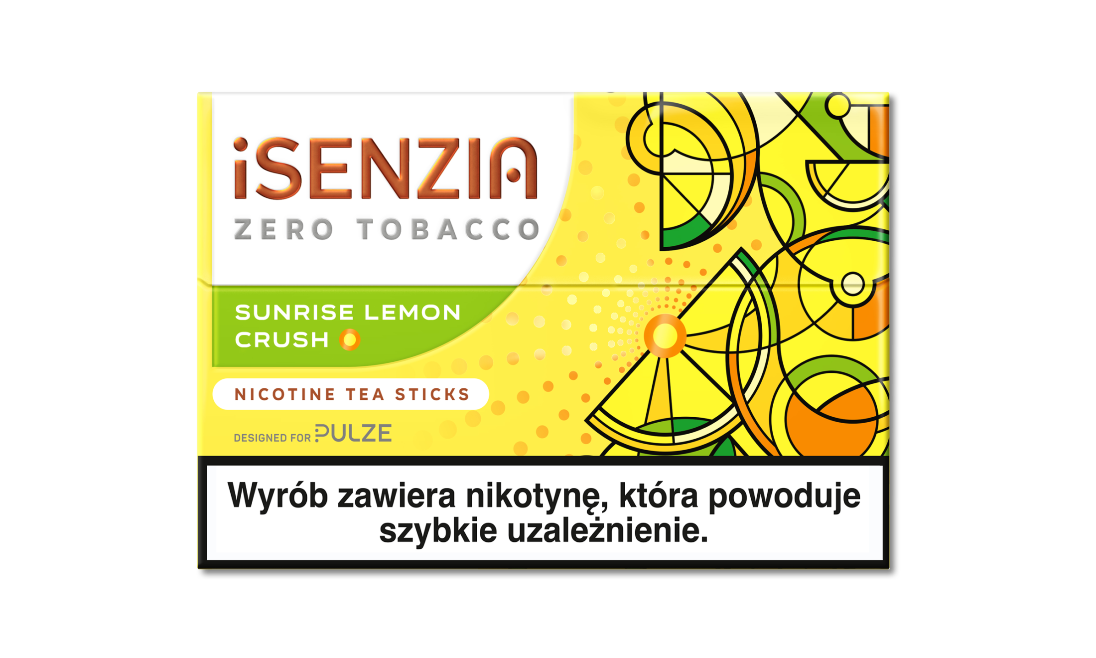 Stick iSENZIA Sunrise Lemon Crush per Pulze, sapore agrumato, confezione gialla