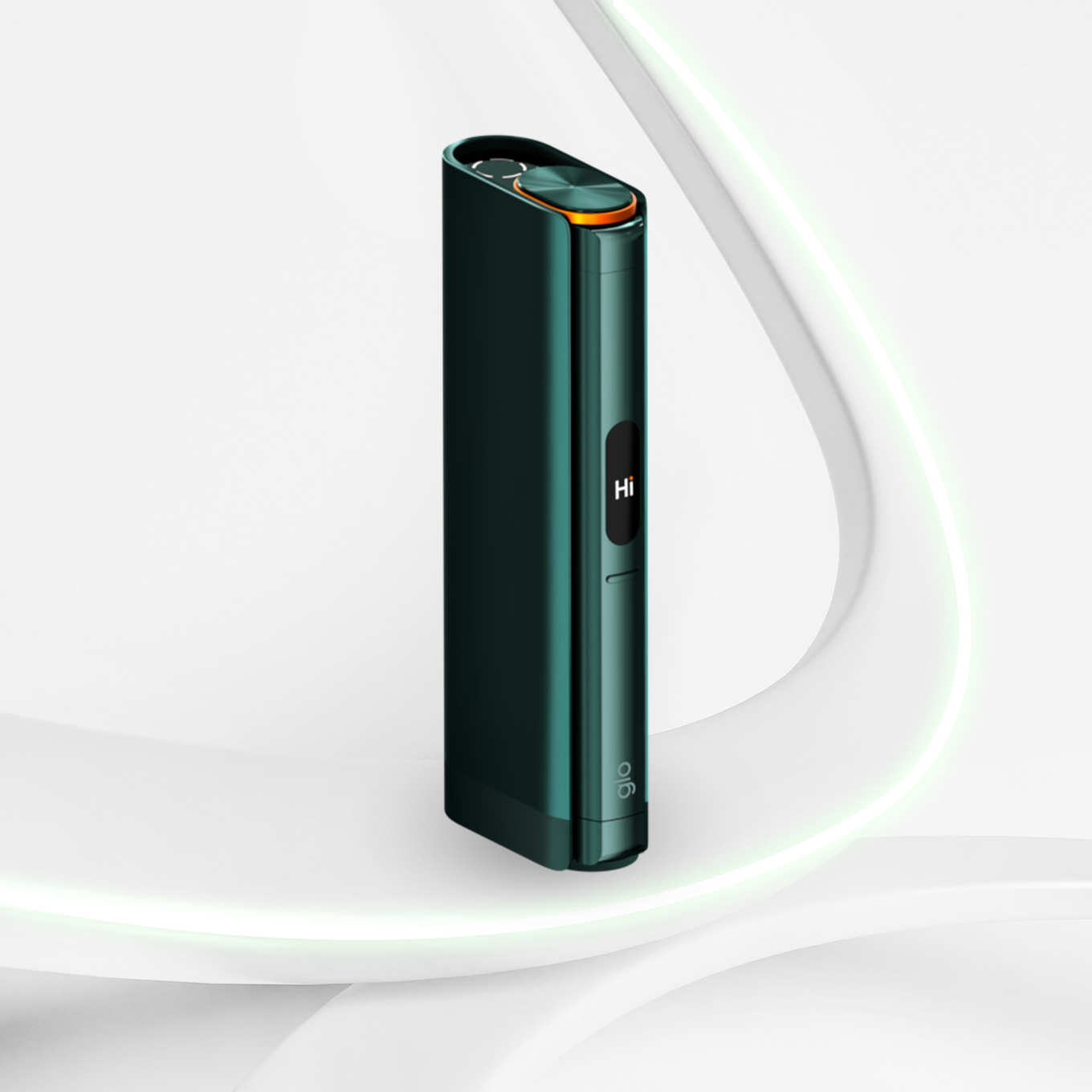 Glo Hilo Plus Emerald side view showing EasyView touchscreen and heating pen